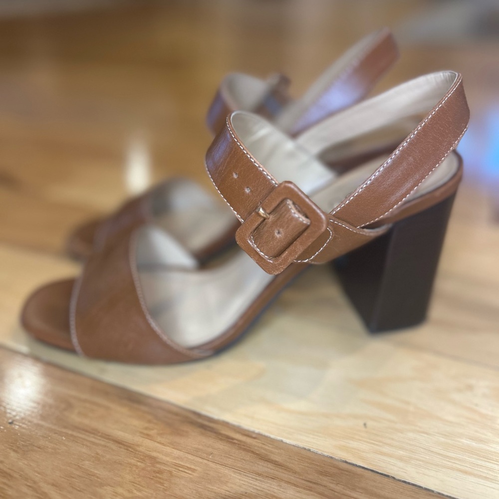 Talbots Brown Leather Block Heel Leather Sandals - Picture 3 of 12